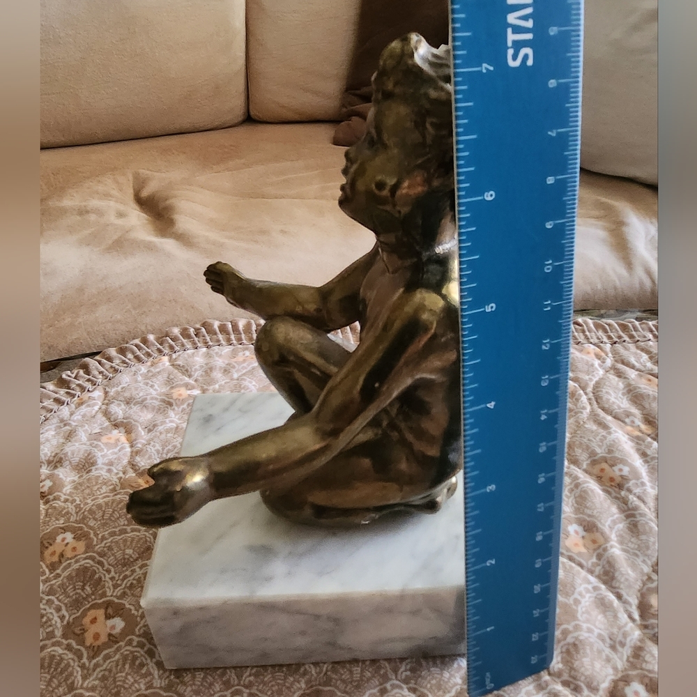 Heavy Solid Brass/ Bronze Child/ Cherub Figure Bookend - Picture 7 of 10